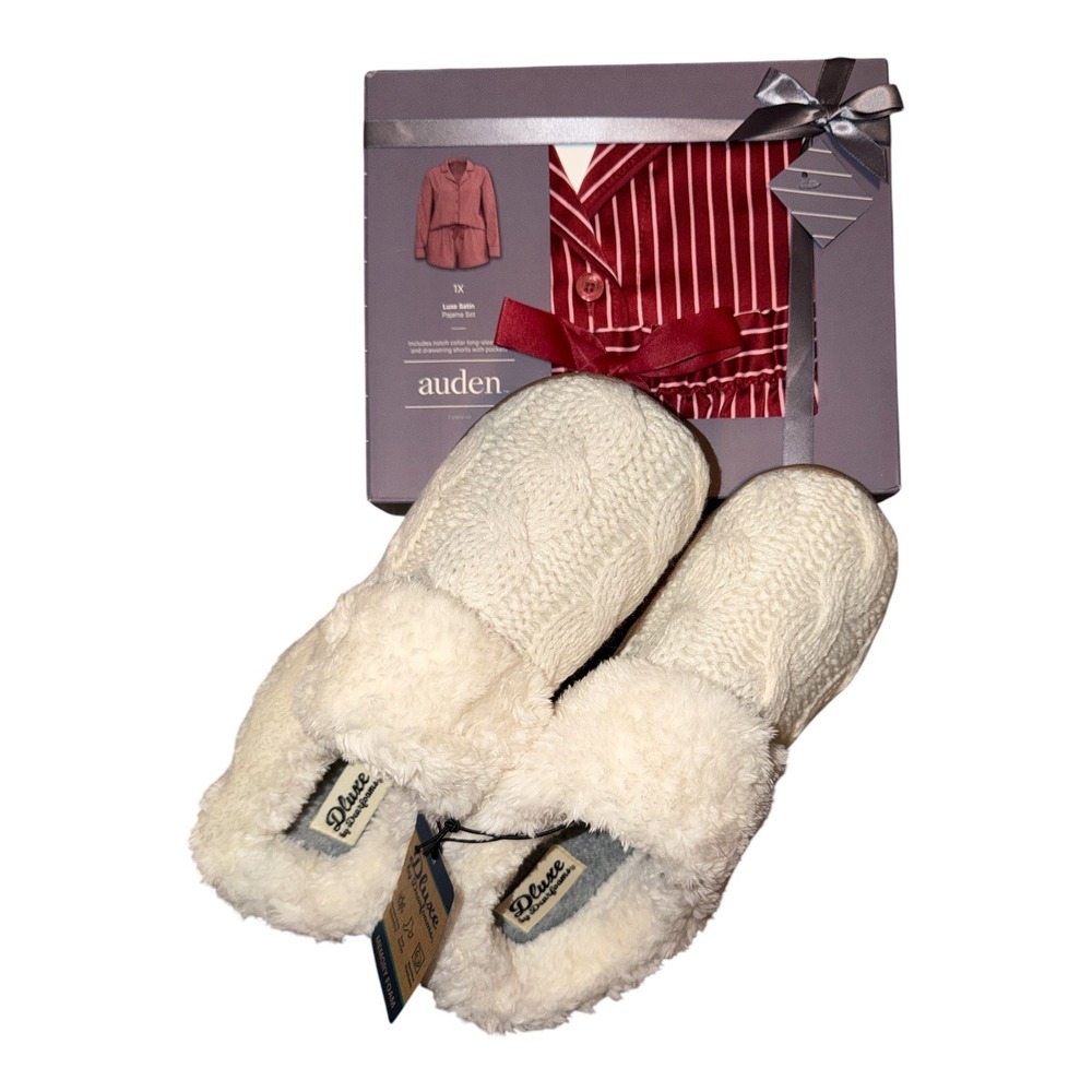 Auden Satin PJ Set (1x) & Dearfoam Slipper (Large 9/10) Bundle